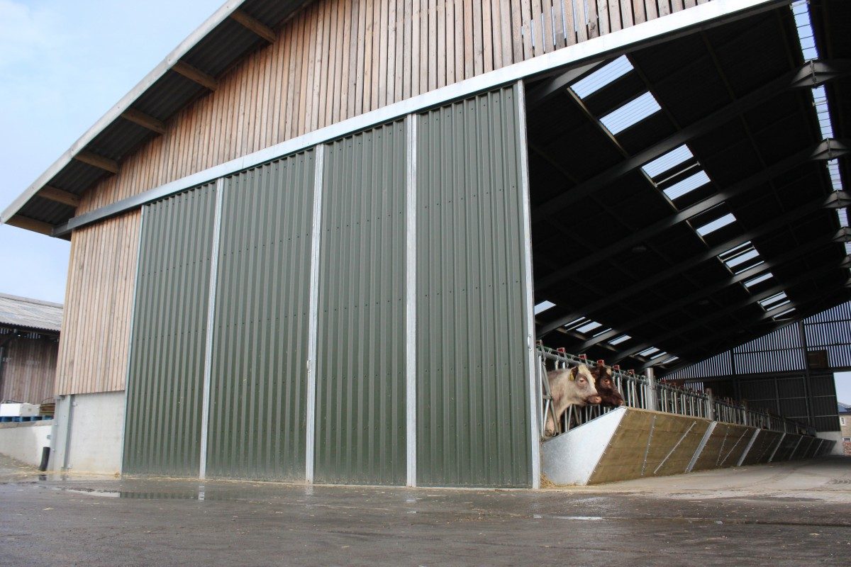 Interior of a large agricultural steel-framed development in North Yorkshire